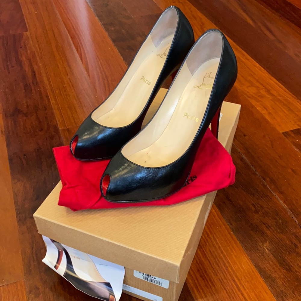 Christian louboutin black pump 38 leather Italy platform minibout sep peep toe 8